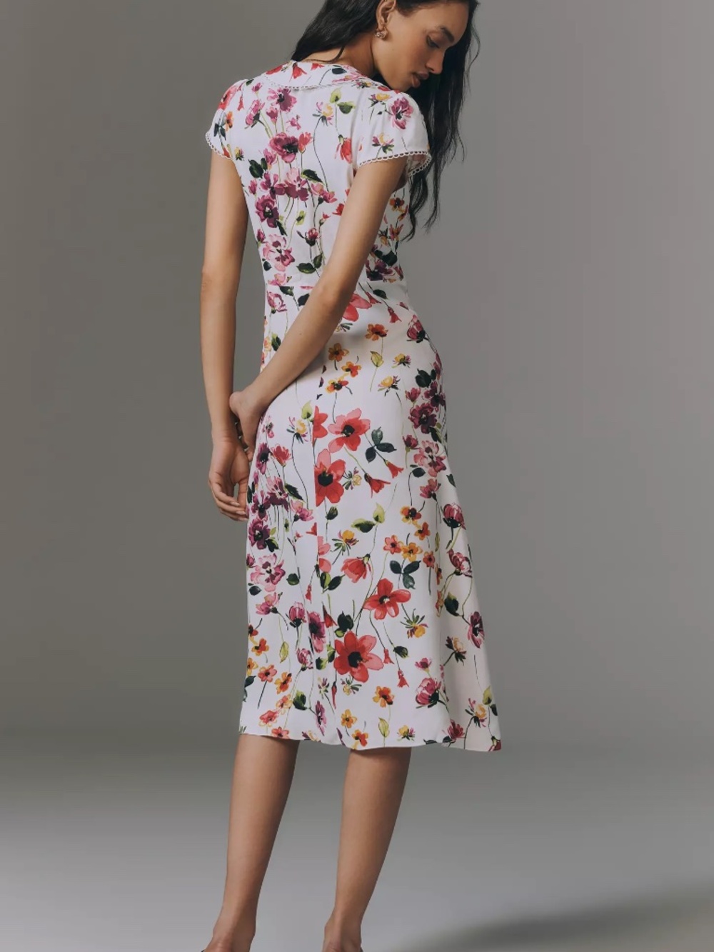 By Anthropologie Collared Short-Sleeve Midi Dress Pink Floral Print nwt XXS - Picture 2 of 3